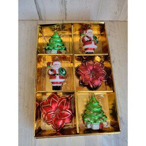 Shatterproof red poinsettia flower Santa Claus tree ornament Xmas set